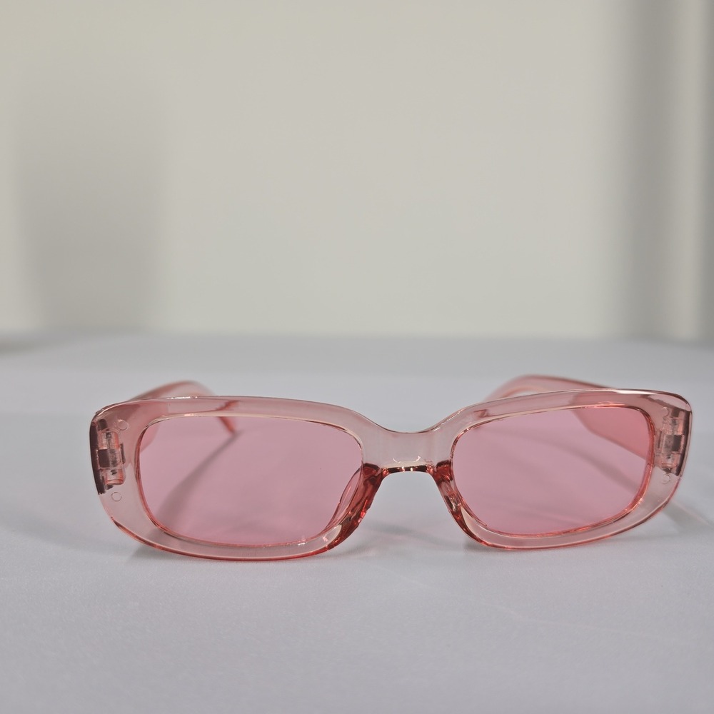 NEW Retro Rectangular Sunglasses Pink Tinted Lenses Fashion Eyewear